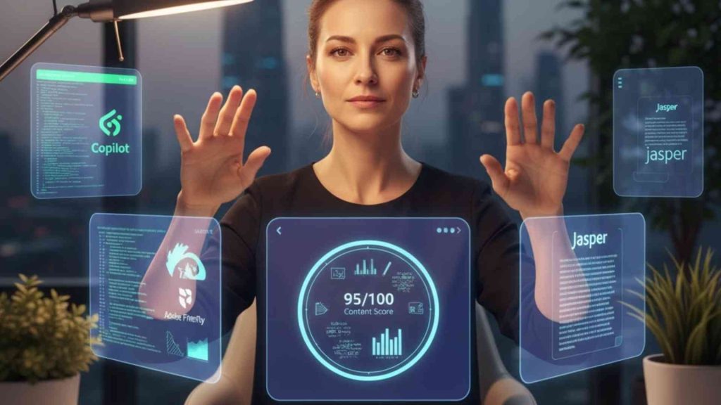 A freelancer conducts best ai tools for freelancers 2025 like an orchestra conductor to boost productivity.