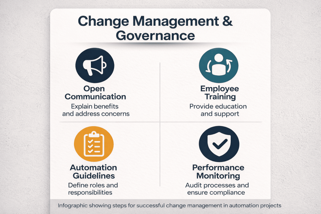 Infographic detailing steps for effective change management in automation.