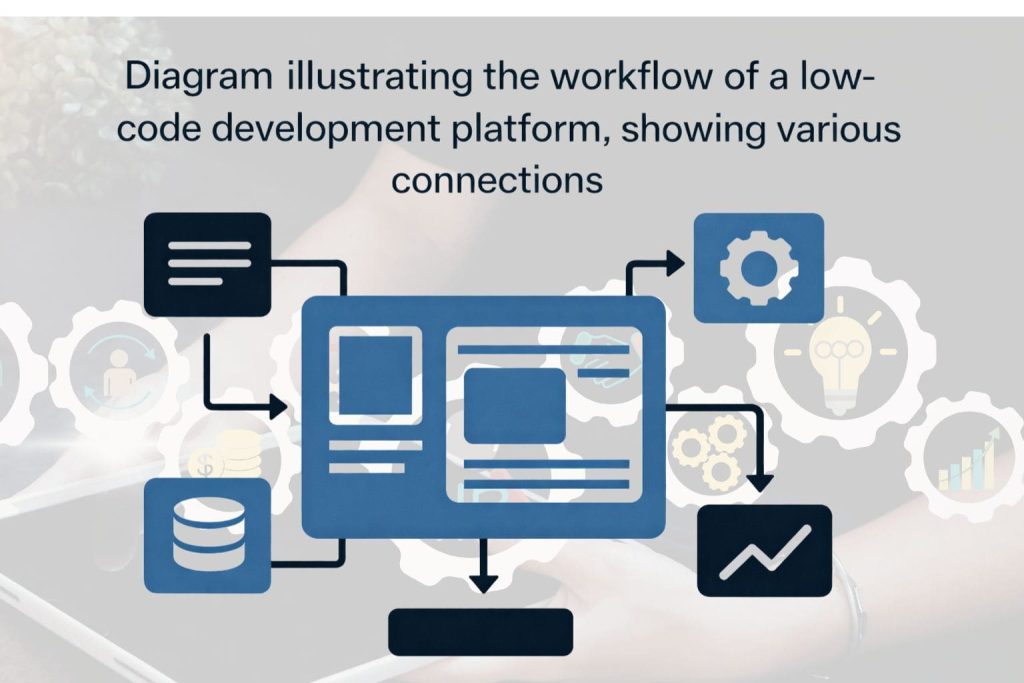Measuring ROI of hyperautomation: success stories in SaaS 3 Diagram illustrating the workflow of a low-code development platform, showing various modules and connections
