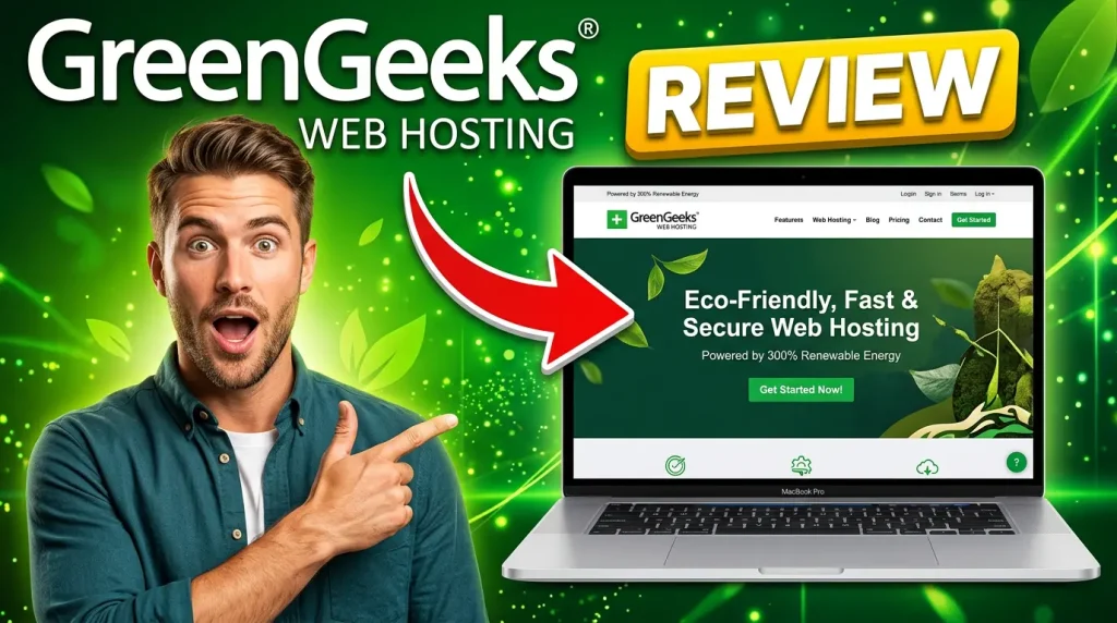Excited man promoting GreenGeeks hosting